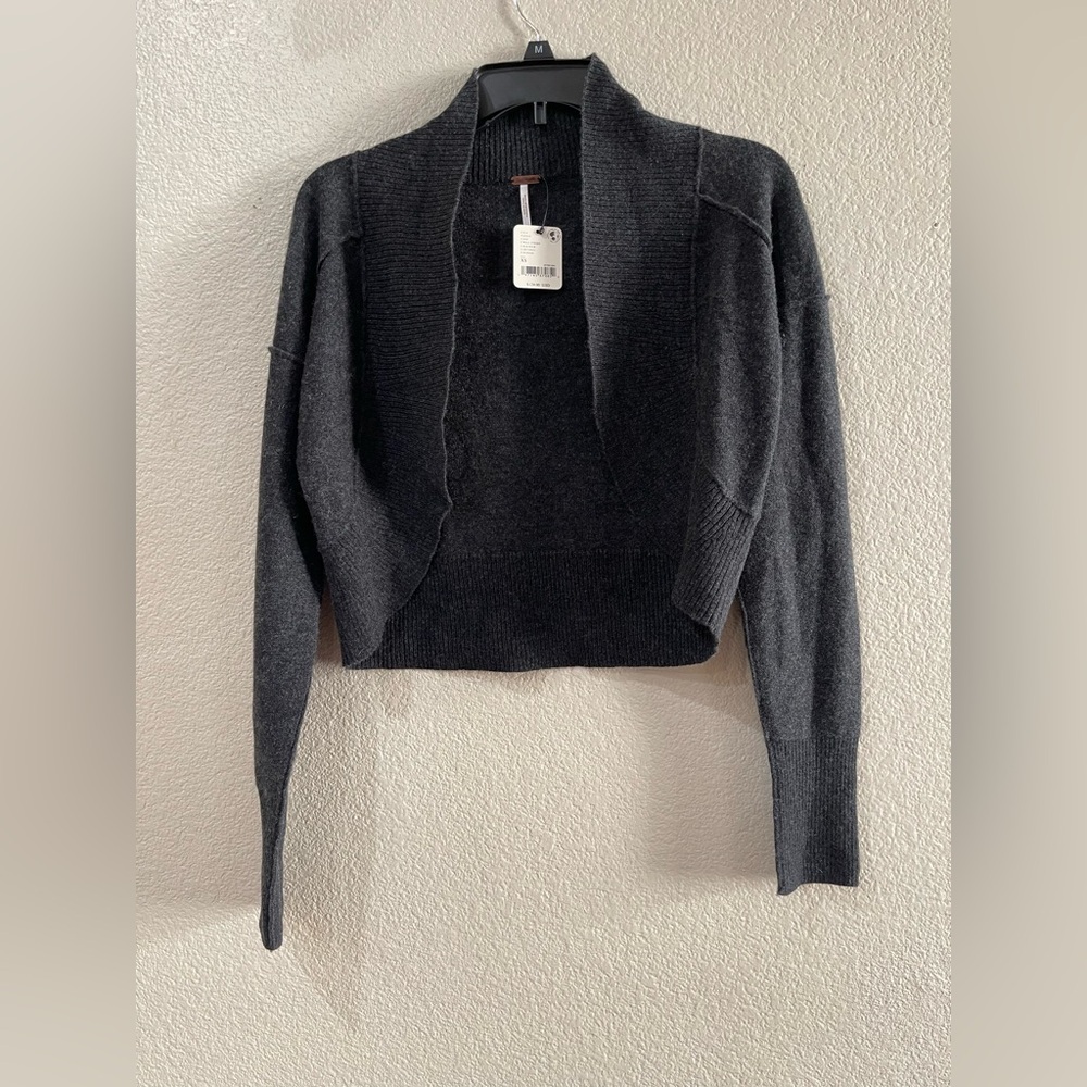 Free people cashmere Charcoal Open-Front Cropped Women's shrug Sweater